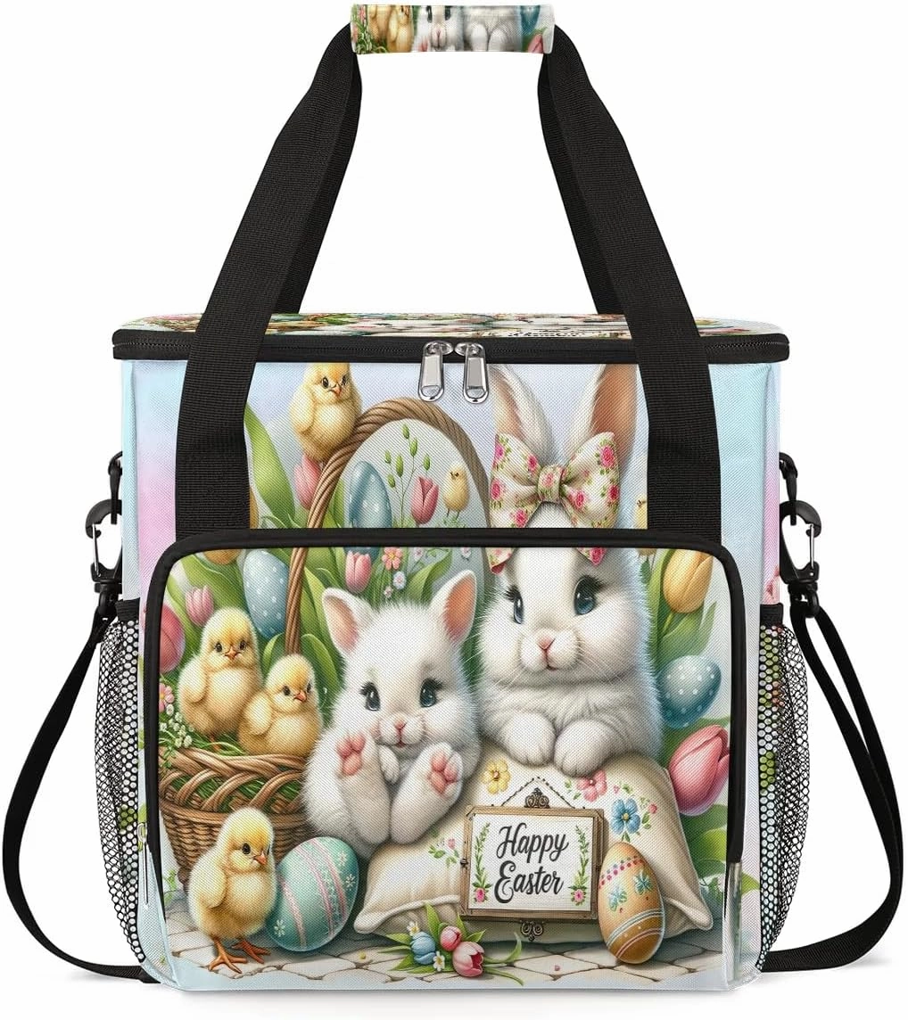 Coffee Maker Carring Bag Funny Easter Bunnies Travel Carrying Storage Tote Bag Compatible with Keurig K-Mini or K-Mini Plus Portable Single Serve Coffee Brewer Case with Pockets for K-cup Pods
