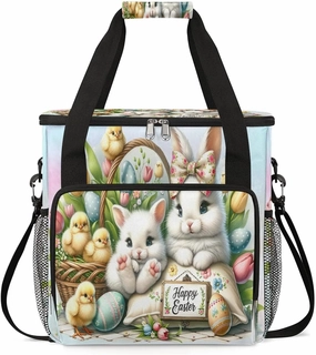 Coffee Maker Carring Bag Funny Easter Bunnies Travel Carrying Storage Tote Bag Compatible with Keurig K-Mini or K-Mini Plus Portable Single Serve Coffee Brewer Case with Pockets for K-cup Pods