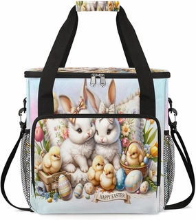Coffee Maker Carring Bag Happy Easter Bunnies Travel Carrying Storage Tote Bag Compatible with Keurig K-Mini or K-Mini Plus Portable Single Serve Coffee Brewer Case with Pockets for K-cup Pods