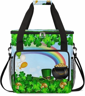 Coffee Maker Carring Bag St. Patrick's Day Rainbow Three-leaf Clover Travel Carrying Storage Tote Bag Compatible with Keurig K-Mini or K-Mini Plus Portable Single Serve Coffee Brewer Case with Pockets