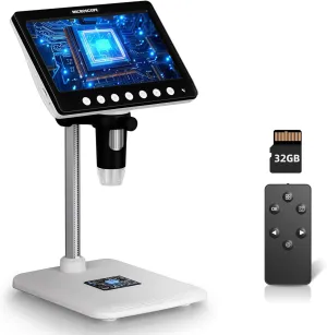 Coin Microscope for Error, 7'' LCD Magnifying Glass with Light, 1200X & 1080P Soldering Microscope, 32GB Coin Magnifier with 8 Adjustable LED Lights, Cool Gadgets Microscopes for Coins, Jewelry