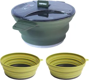 Collapsible Camping Cookware Mess Kit for Backpacking Gear,Portable Camping Pot and Bowls Set,Camp Kitchen Equipment Accessories (3), Dark Green