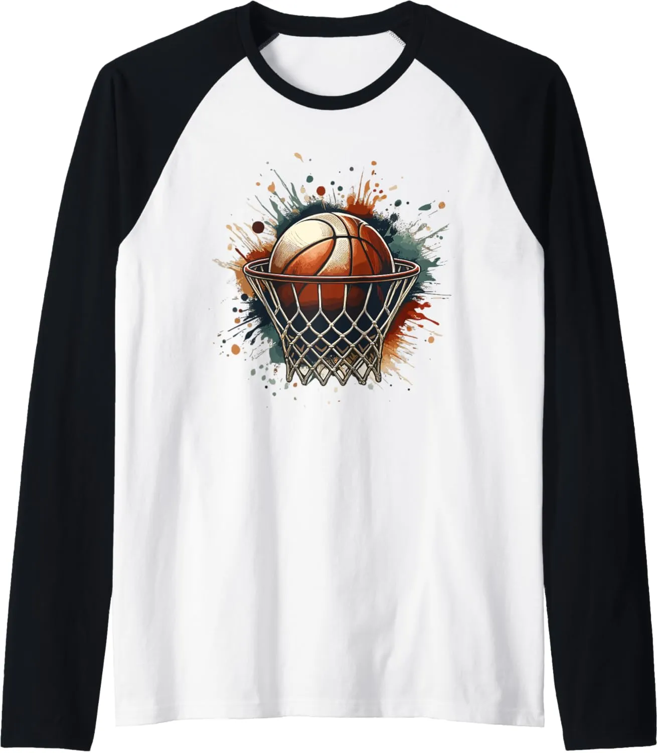 Colorful Basketball Tie Dye Color Splash Hoop Net Slam Dunk Raglan Baseball Tee