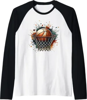 Colorful Basketball Tie Dye Color Splash Hoop Net Slam Dunk Raglan Baseball Tee