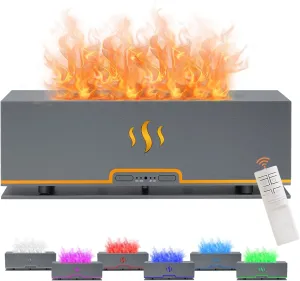 Colorful Flame Fire Humidifier Diffuser, 200ML 7 Colors Aromatherapy Essential Oil Spray Diffusers with Remote Control & Timer, Quiet Aroma Air Diffuser for Large Room Bedroom Office Desk (Gray)
