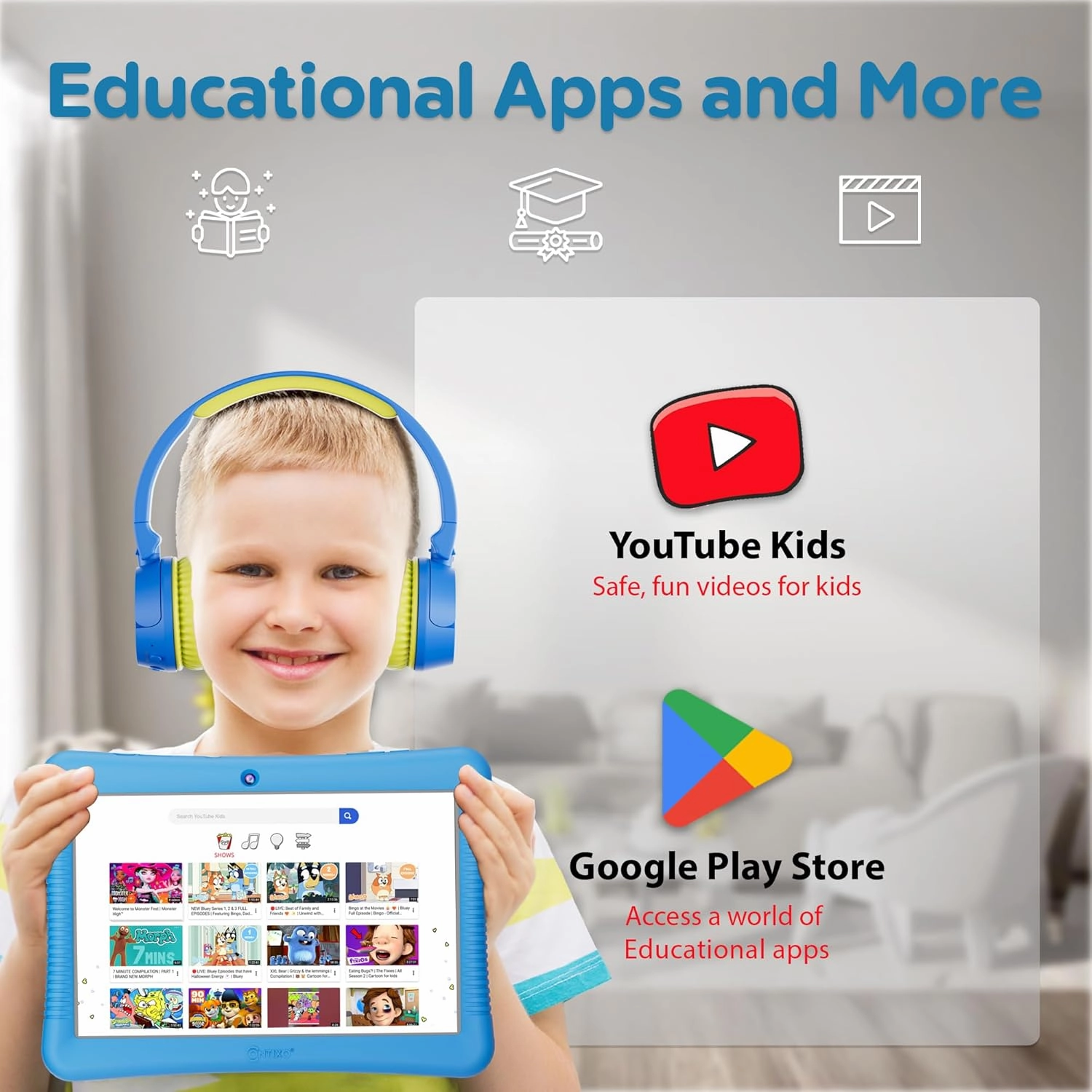 Contixo 10" Android Kids Tablet Bundle - 32GB, 80  Disney Storybooks ($350 Value), Parental Controls, Kid-Proof Case w/Kickstand & Stylus, Headphones & Sleeve Bag - Blue