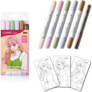 Copic Ciao Illustration Mini Cute Set, 5 Alcohol-markers   1 Multiliner drawing pen