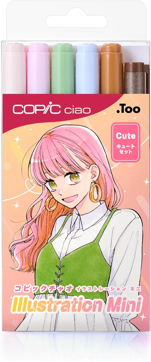 Copic Ciao Illustration Mini Cute Set, 5 Alcohol-markers   1 Multiliner drawing pen