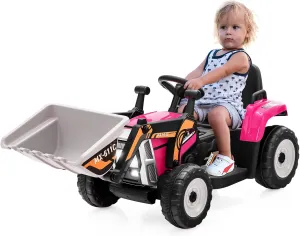 Costzon Ride on Excavator, 12V Battery Powered Kids Excavator Ride on Bulldozer W/Remote Control & Adjustable Digger Bucket, Lights Music Horn USB, Electric Excavator Ride on Toy for Kids 3 