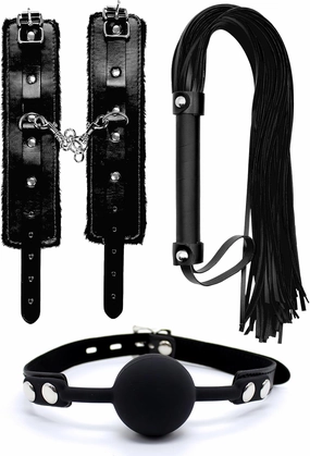 Couple Handcuffs for Grownups Padded Handcuffs, Faux Leather Riding Whip for Couples and Silicone Mouth Ball