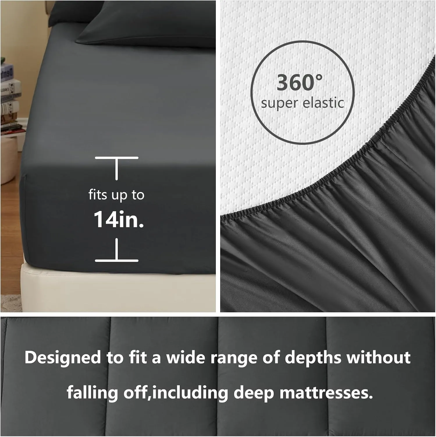 CozyLux Dark Grey Twin XL Comforter Sets 5 Pieces Twin XL Bed in a Bag Dark Grey Bedding Sets XL Twin Extra Long with All Season Quilted Comforter, Flat Sheet, Fitted Sheet, Pillowcases
