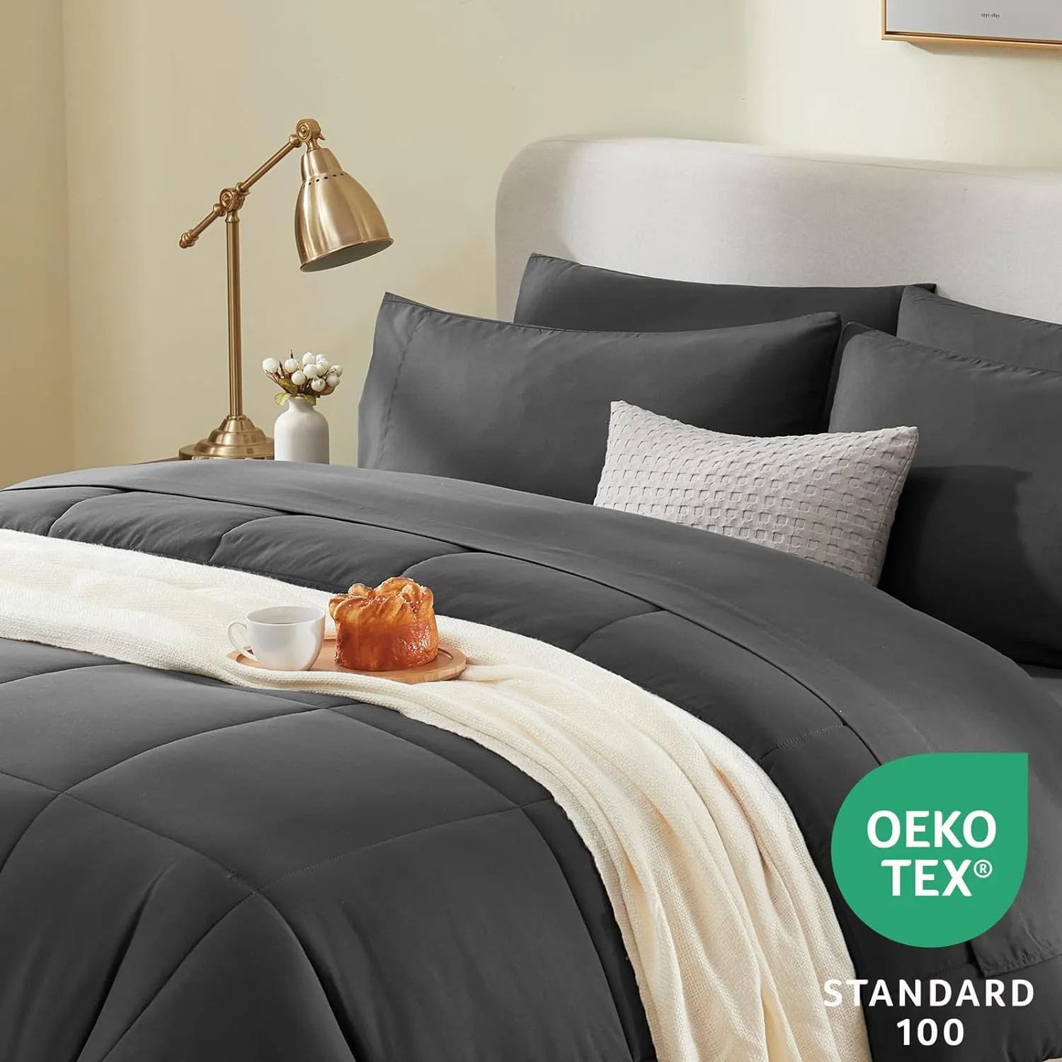 CozyLux Dark Grey Twin XL Comforter Sets 5 Pieces Twin XL Bed in a Bag Dark Grey Bedding Sets XL Twin Extra Long with All Season Quilted Comforter, Flat Sheet, Fitted Sheet, Pillowcases