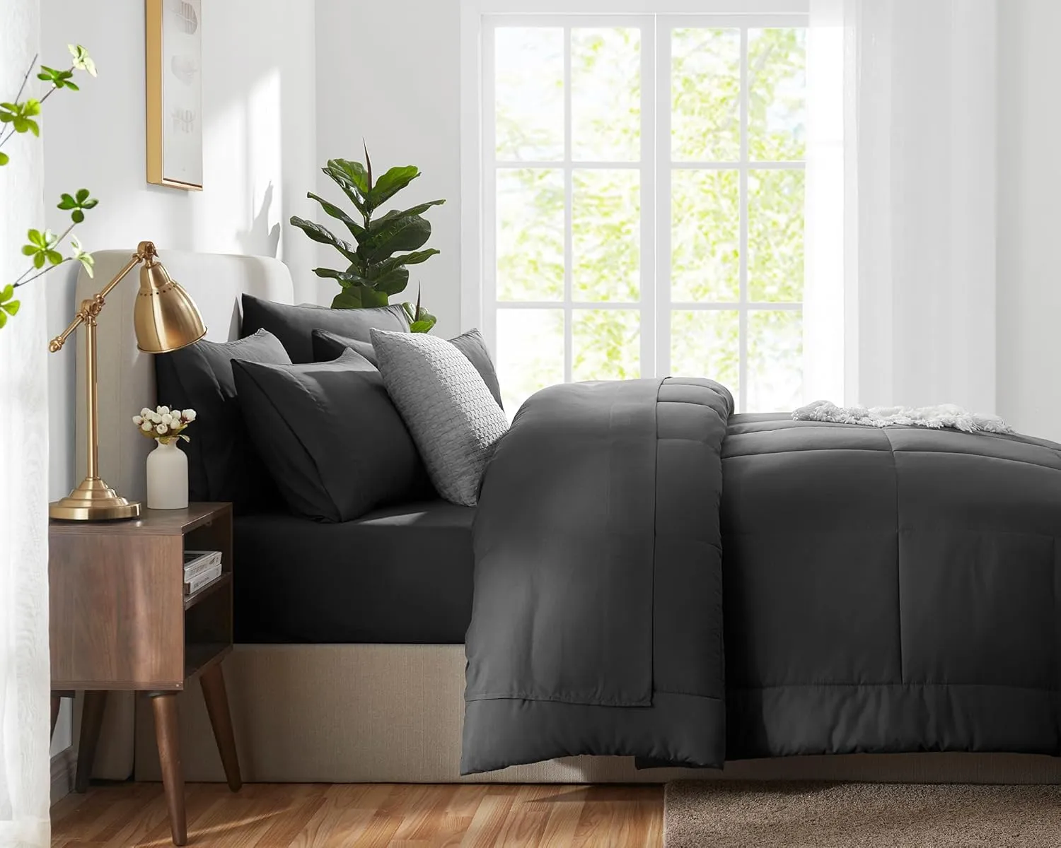 CozyLux Dark Grey Twin XL Comforter Sets 5 Pieces Twin XL Bed in a Bag Dark Grey Bedding Sets XL Twin Extra Long with All Season Quilted Comforter, Flat Sheet, Fitted Sheet, Pillowcases