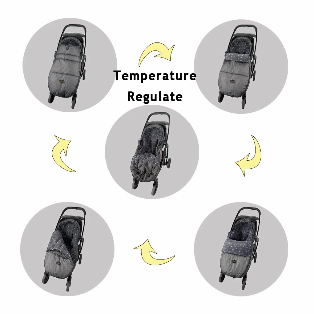 CozyMe Stroller Footmuff, Stroller Hooded Blanket for Toddler, Stroller Bunting Bag with Multi Purpose Fleece Lined Warm Winter Stroller Cover, M6-4T,Heather Grey