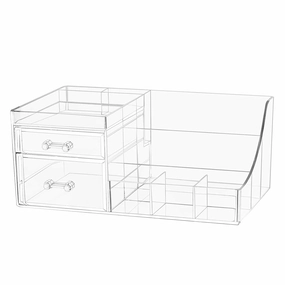 Cq acrylic 1 Pack Clear Skincare Organizer for Vanity,Stackable 2 Drawers Make Up Organizer,Cute Cosmetic Organizer for Vanity Jewelry,Hair Clip,Beauty,Skincare Product Dresser Acrylic Desk Organizer