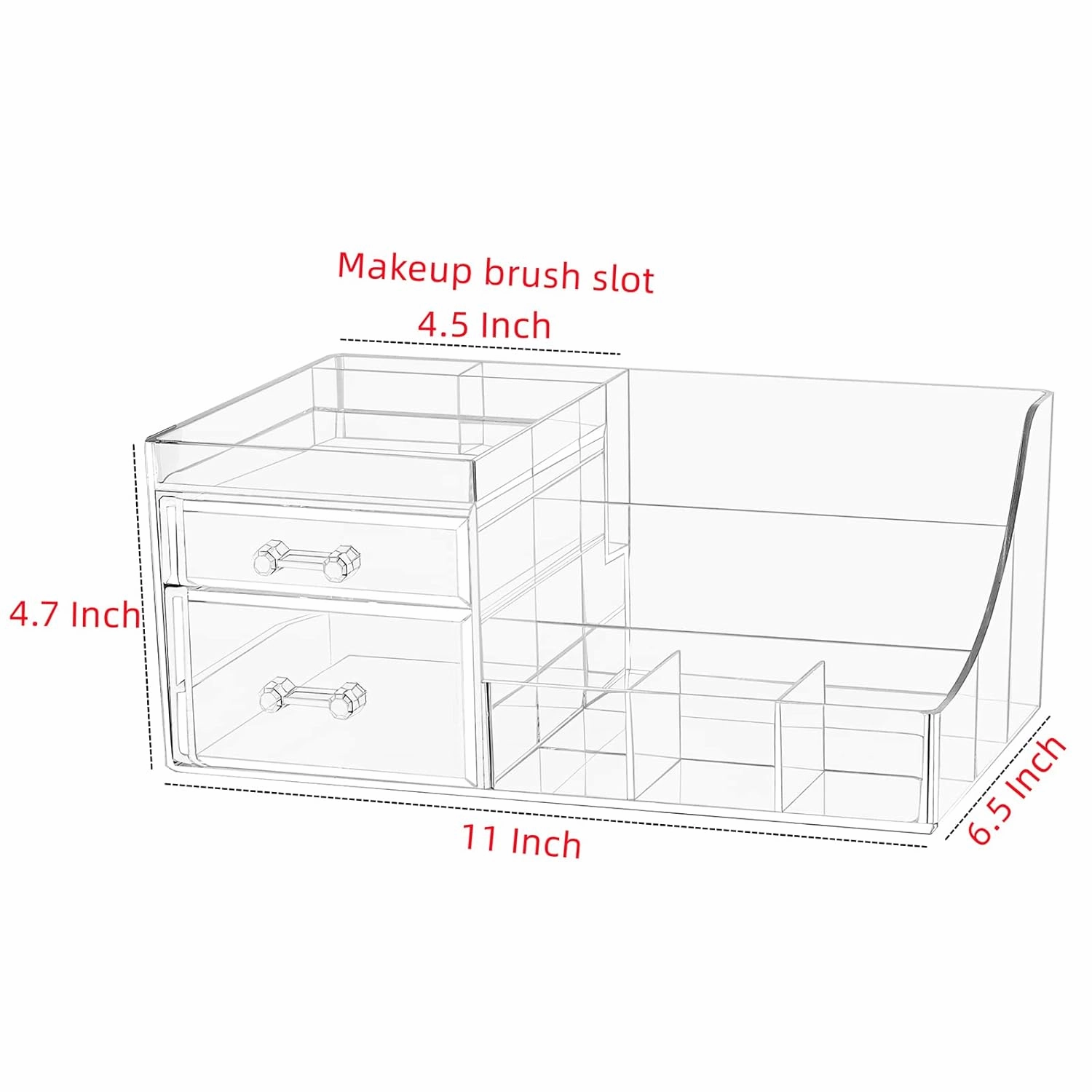 Cq acrylic 1 Pack Clear Skincare Organizer for Vanity,Stackable 2 Drawers Make Up Organizer,Cute Cosmetic Organizer for Vanity Jewelry,Hair Clip,Beauty,Skincare Product Dresser Acrylic Desk Organizer