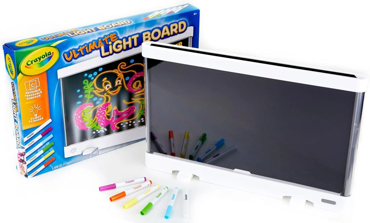 Crayola Ultimate Light Board - White, Kids Drawing Tablet, LED Drawing Board for Kids, Art Projector, Sketching Gift for Boys & Girls, Toys for Kids, 6 