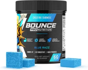 Creatine Monohydrate Gummies for Men & Women, Low Calorie, 6G of Creatine per Serving, Vegan, Anti-Melting, Gluten-Free, Non-GMO, 2g of Creatine per Gummy (30ct, Blue Razz)