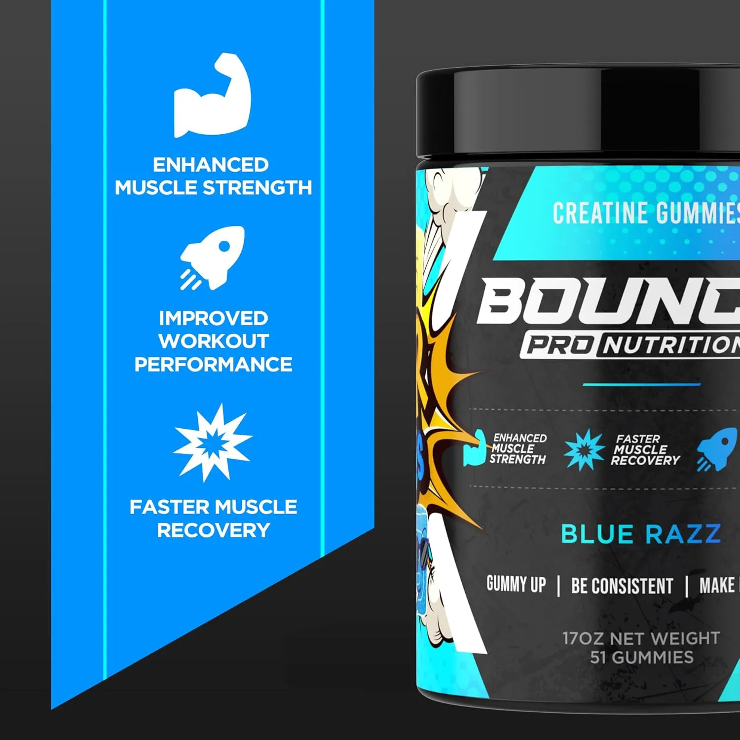 Creatine Monohydrate Gummies for Men & Women, Low Calorie, 6G of Creatine per Serving, Vegan, Anti-Melting, Gluten-Free, Non-GMO, 2g of Creatine per Gummy (30ct, Blue Razz)