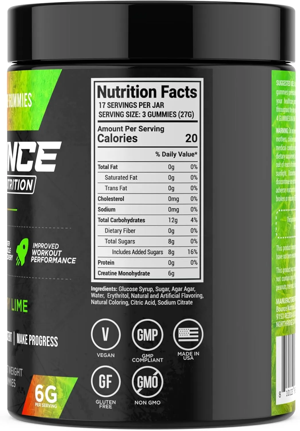 Creatine Monohydrate Gummies for Men & Women, Low Calorie, 6G of Creatine per Serving, Vegan, Anti-Melting, Gluten-Free, Non-GMO, 2g of Creatine per Gummy (51ct, Cherry Lime)