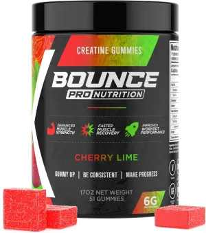 Creatine Monohydrate Gummies for Men & Women, Low Calorie, 6G of Creatine per Serving, Vegan, Anti-Melting, Gluten-Free, Non-GMO, 2g of Creatine per Gummy (51ct, Cherry Lime)
