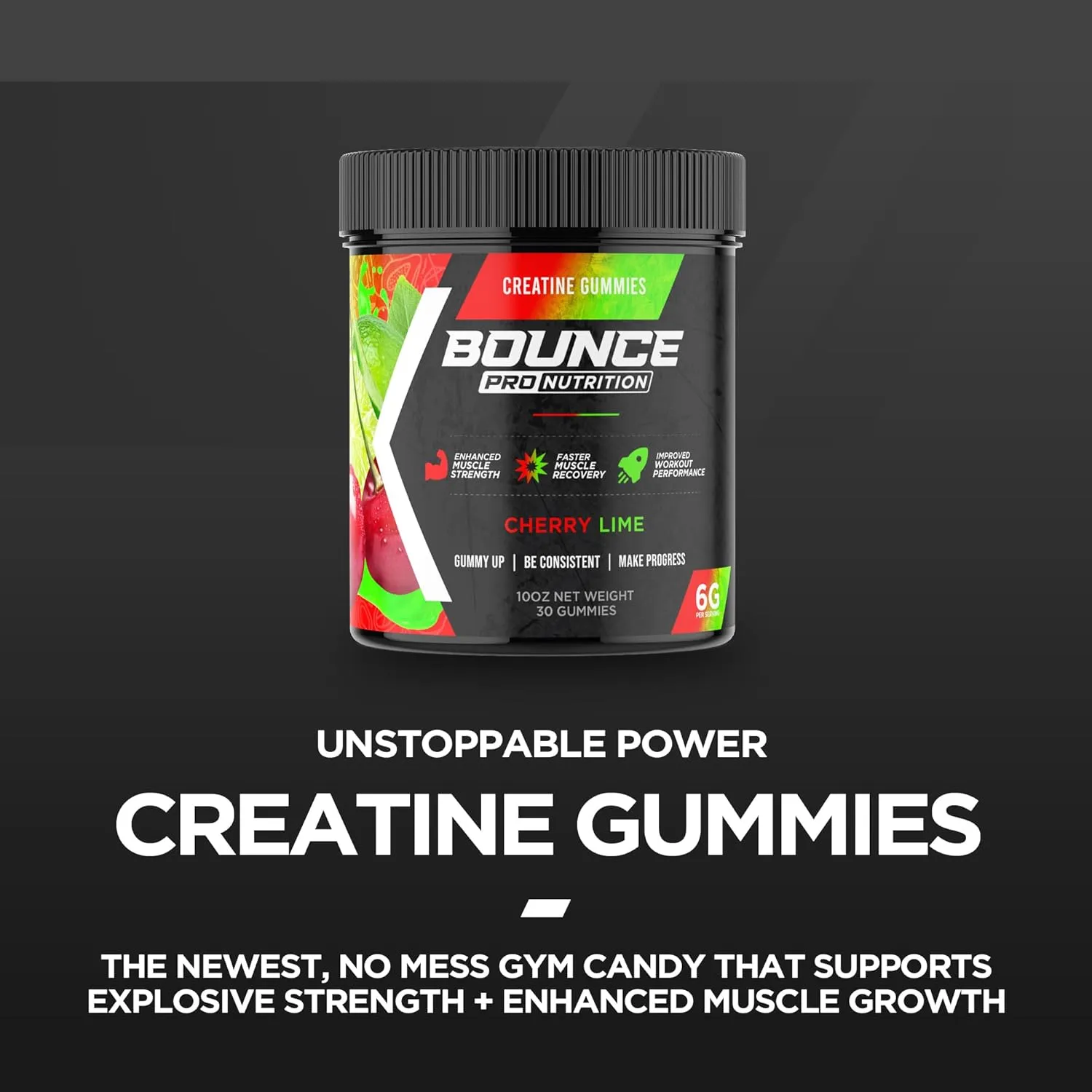 Creatine Monohydrate Gummies for Men & Women, Low Calorie, 6G of Creatine per Serving, Vegan, Anti-Melting, Gluten-Free, Non-GMO, 2g of Creatine per Gummy (51ct, Cherry Lime)