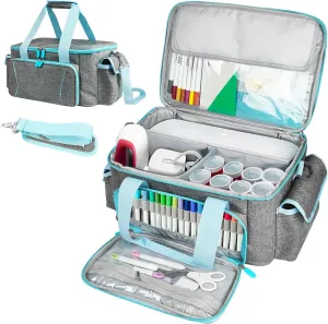 Cricu Joy Carrying Case, Convenient Travel Organizer with Dividers for Cricu Joy Xtra Accessories and Various Supplies, Cricu Joy Case Bag, Sturdy Oxford Fabric(Blue Gray)