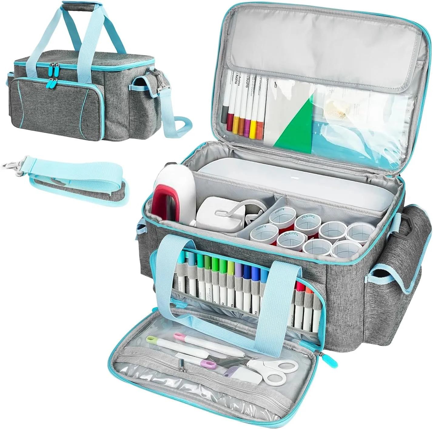 Cricu Joy Carrying Case, Convenient Travel Organizer with Dividers for Cricu Joy Xtra Accessories and Various Supplies, Cricu Joy Case Bag, Sturdy Oxford Fabric(Blue Gray)