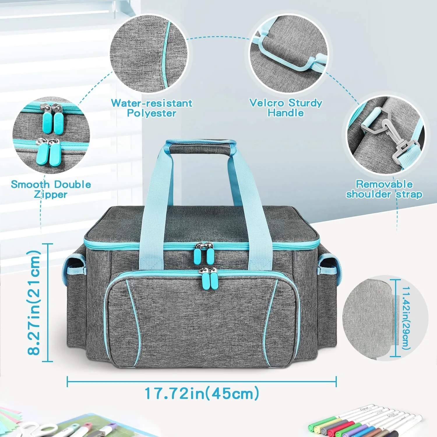Cricu Joy Carrying Case, Convenient Travel Organizer with Dividers for Cricu Joy Xtra Accessories and Various Supplies, Cricu Joy Case Bag, Sturdy Oxford Fabric(Blue Gray)