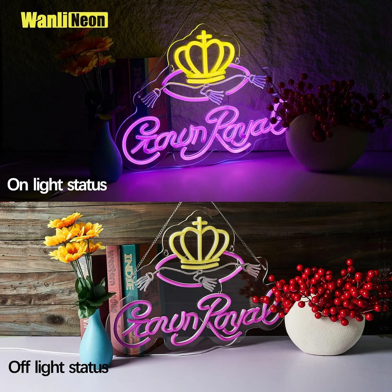 Crown Neon Sign for Bar Wall Decor, Royal Beer Lights Signs Whiskey LED Sign for Bar Man Cave Bedroom Home Shop Pub Bistro Party Hotel Game Room Decor Gifts, USB Powered