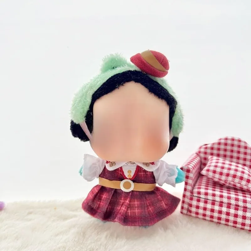 cryba tears Vinyl Plush Clothes Overalls Set (Brown Ball Brown Bow Headband   Red Fragrant Shawl)