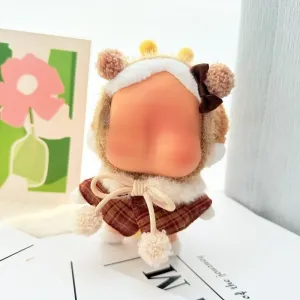 cryba tears Vinyl Plush Clothes Overalls Set (Brown Ball Brown Bow Headband   Red Fragrant Shawl)