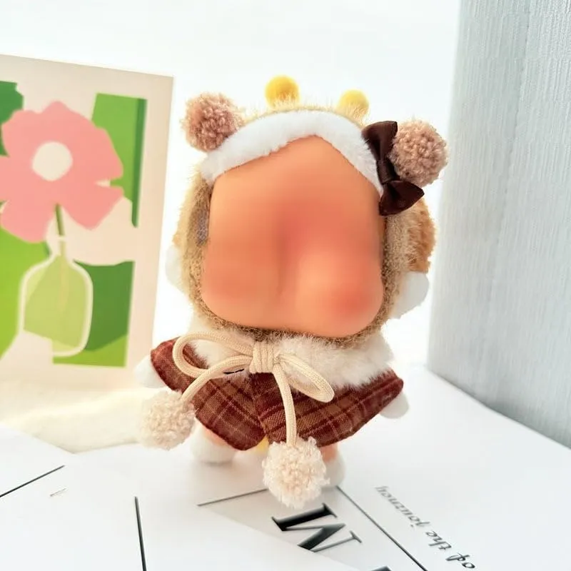 cryba tears Vinyl Plush Clothes Overalls Set (Brown Ball Brown Bow Headband   Red Fragrant Shawl)
