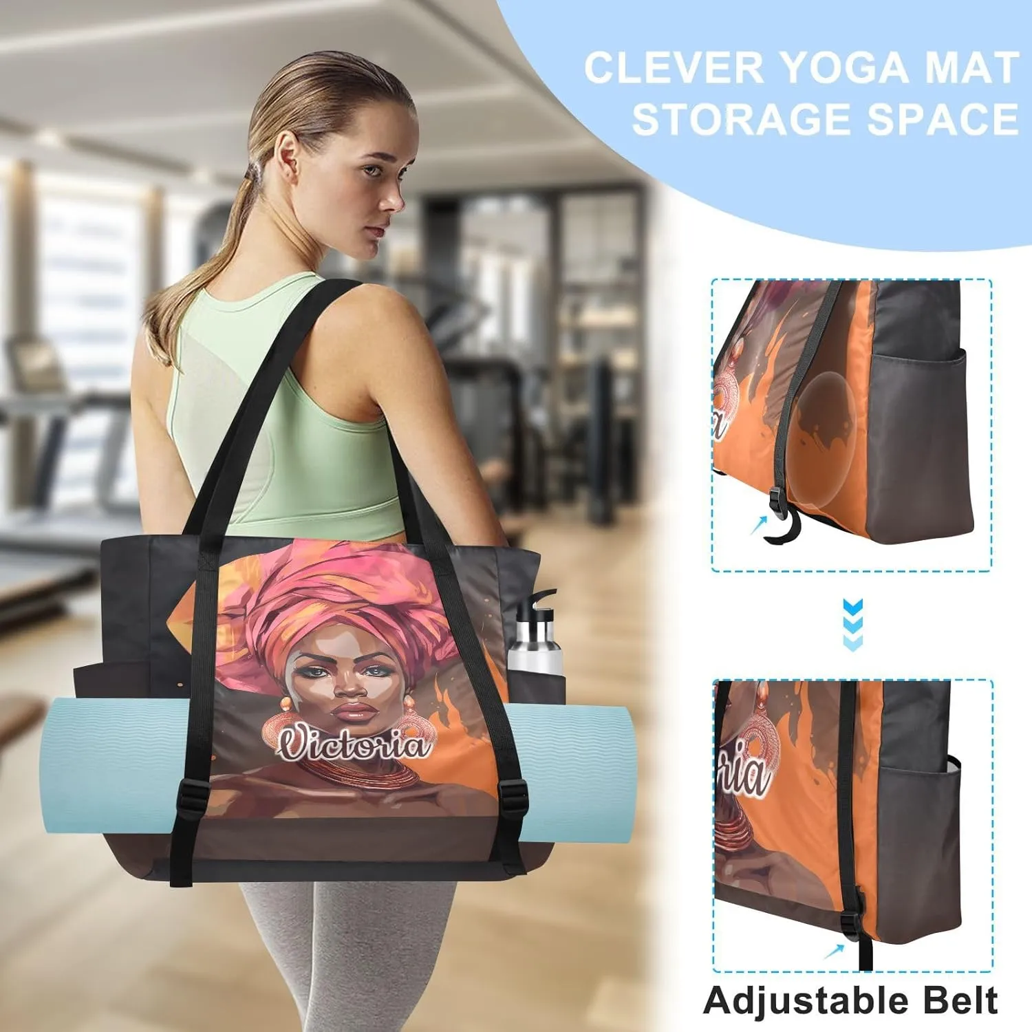 Custom Woman Yoga Mat Bag for Women Personalized Yoga Mat Carrier with Pockets Adjustable Gym Yoga Bag