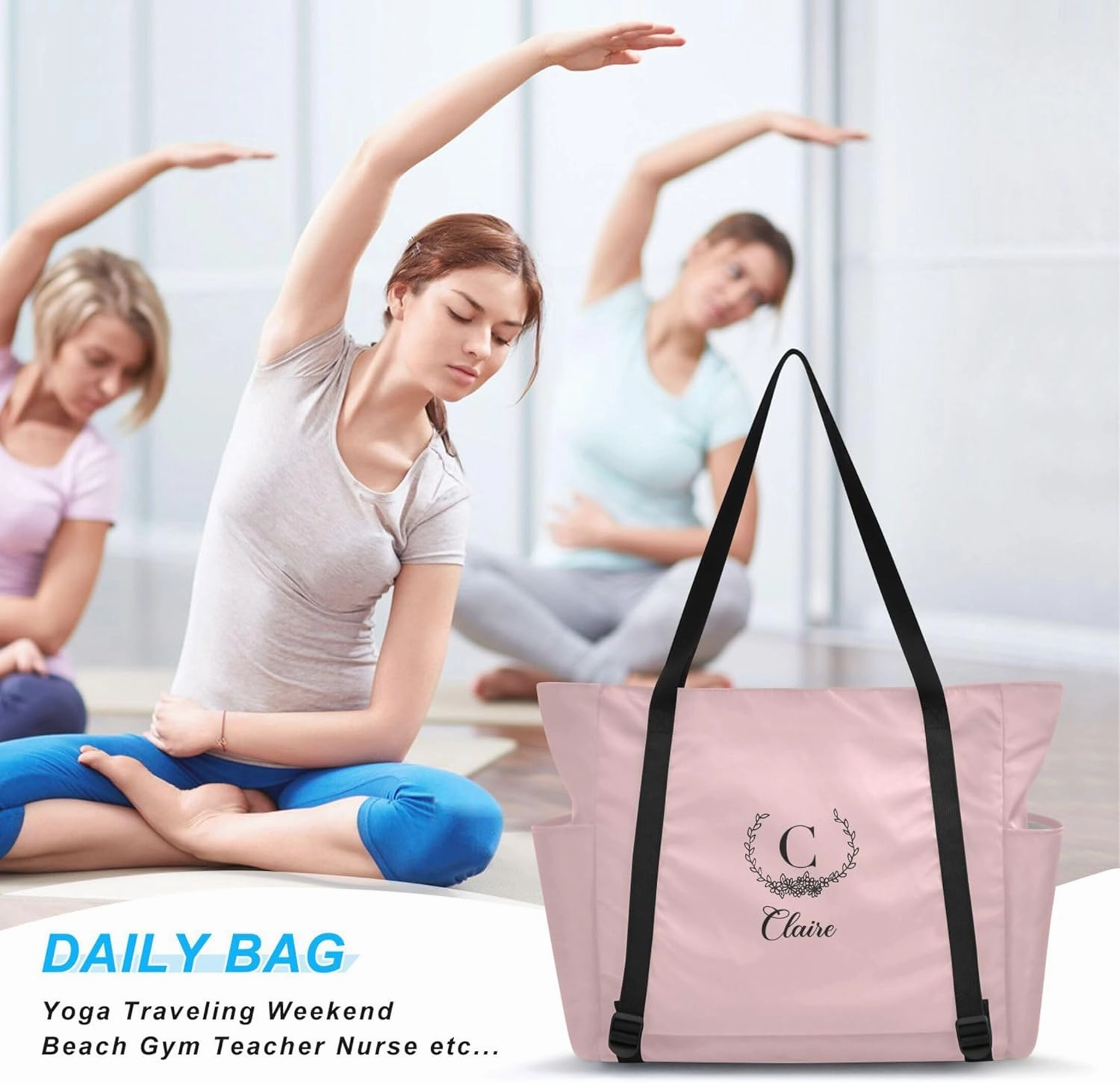 Custom Name Gym Yoga Bag with Yoga Mat Carrier Azalea Personalized Yoga Pilates Tote Shoulder Bag for Travel