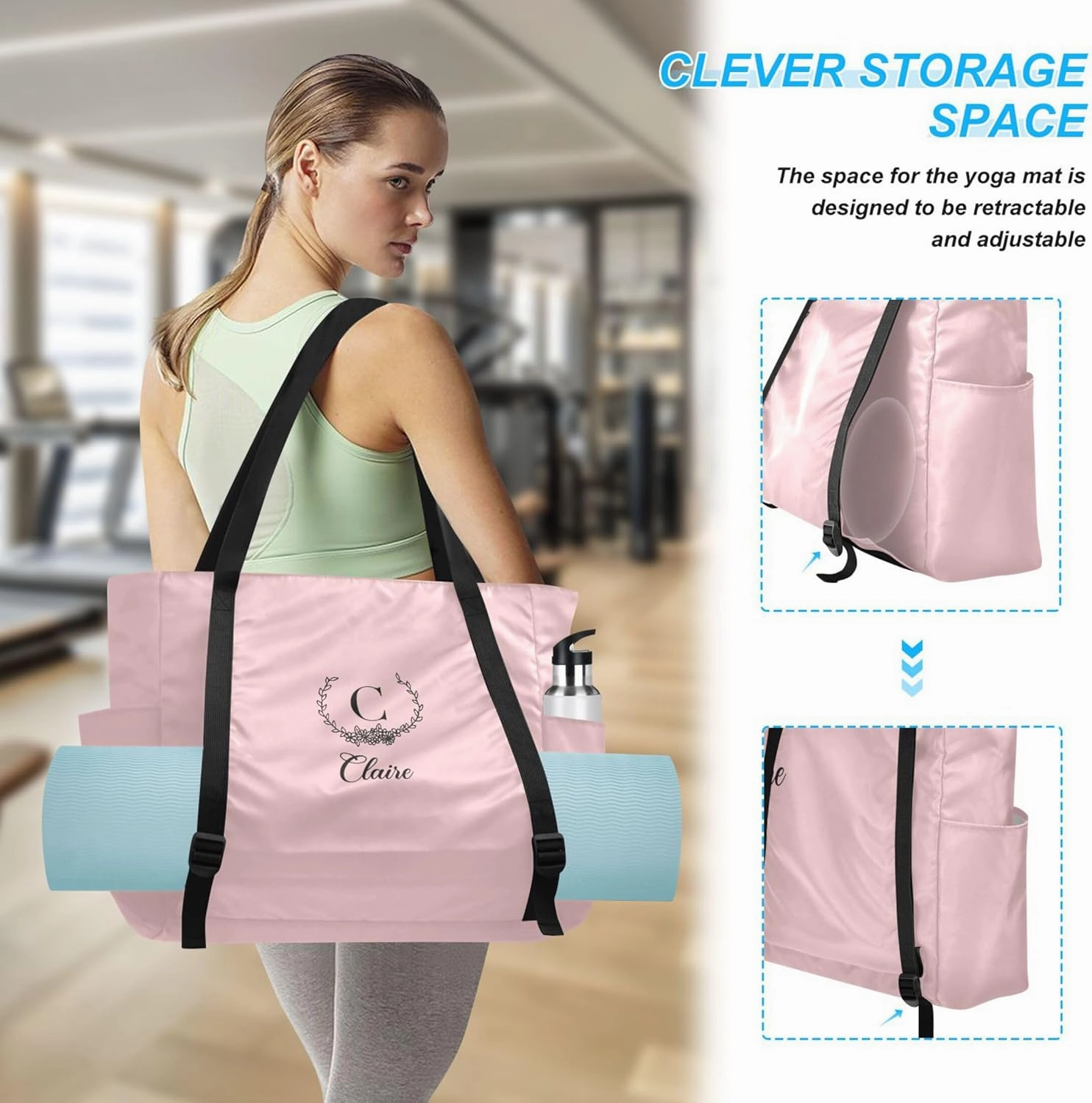 Custom Name Gym Yoga Bag with Yoga Mat Carrier Azalea Personalized Yoga Pilates Tote Shoulder Bag for Travel
