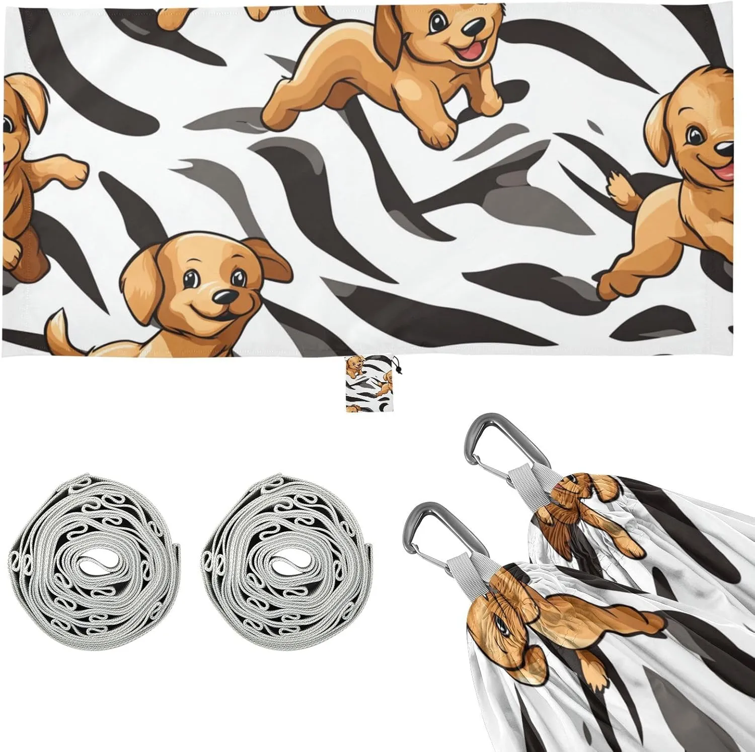 Cute Cartoon Brown Puppies Dogs Animal Stripes Outdoor Hammock Rope Hammock for Outside Camping Essentials
