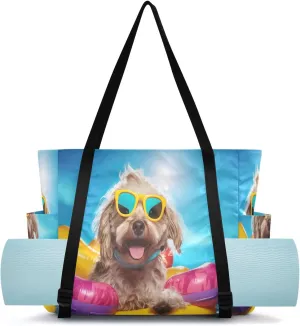 Cute Dog Swimming Yoga Mat Bag Carrier with Wet Dry Storage Pockets Pilates Bag Large Gym Tote Carryall with Water Bottle Holder for Women Men Office Accessories