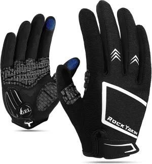 Cycling Gloves for Men Women, 5MM Gel Pad Breathable Road MTB Bike Gloves with Touch Screen Anti-Slip Sweat Wipe Shock-Absorbing Full Finger Biking Gloves for Bicycle Workout Training