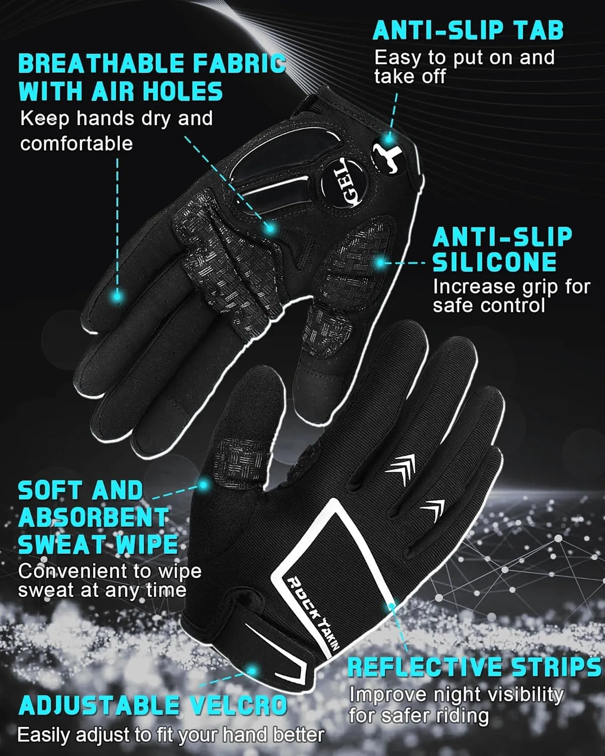 Cycling Gloves for Men Women, 5MM Gel Pad Breathable Road MTB Bike Gloves with Touch Screen Anti-Slip Sweat Wipe Shock-Absorbing Full Finger Biking Gloves for Bicycle Workout Training