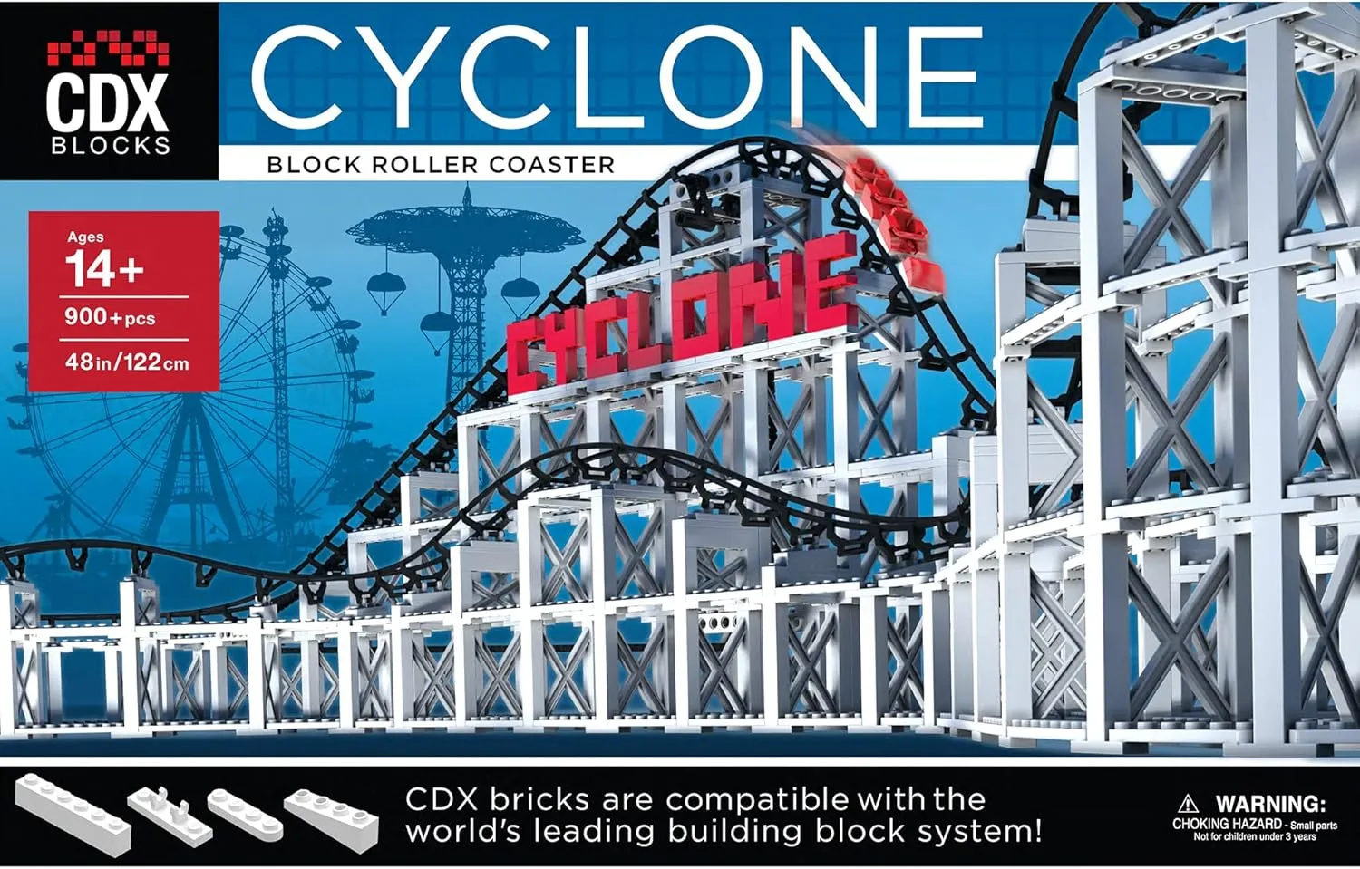 Cyclone - 900  Pieces, Building Brick Set, Gravity Powered Roller Coaster Model, Promotes STEM Learning