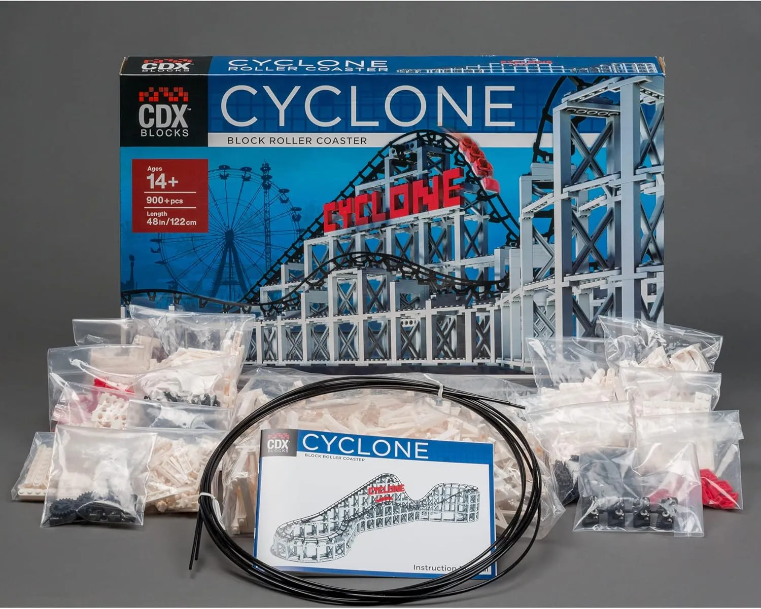 Cyclone - 900  Pieces, Building Brick Set, Gravity Powered Roller Coaster Model, Promotes STEM Learning
