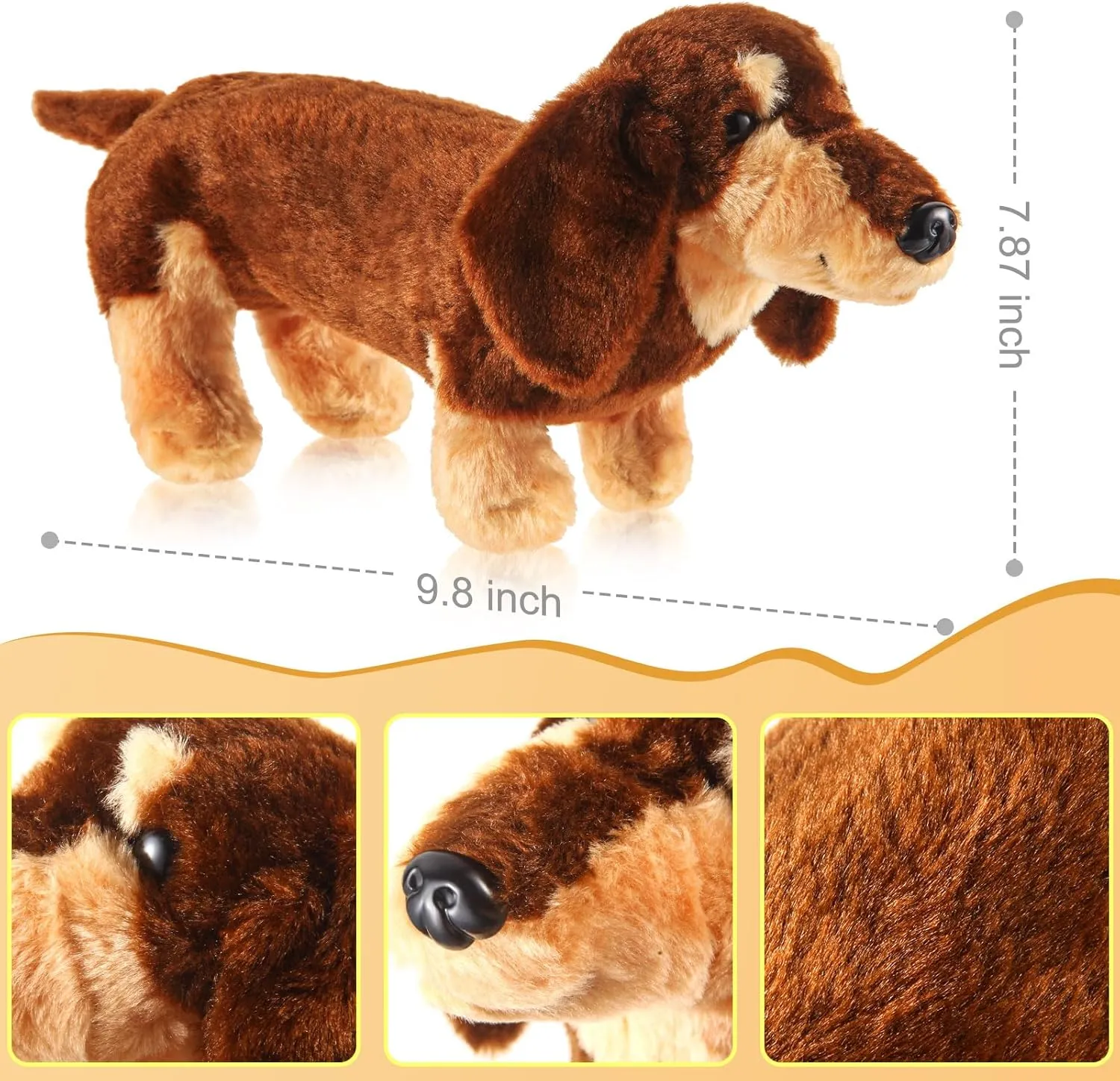 Dachshund Dog Plush Sausage Dog Soft 3D Pom Plush for Girls Birthday Xmas Gift Bedtime Bed Rest Chair Bolster Nursery Decoration (Coffee and Light Brown)