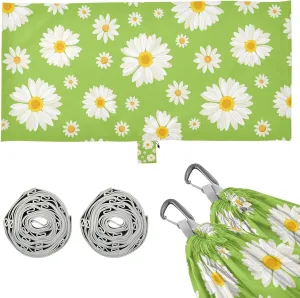 Daisy Flowers on Green Background Camping Hammock with Tree Straps, Portable Lightweight Parachute Hammocks Camping Accessories Gear for Indoor Outdoor Backpacking Travel Hiking Beach