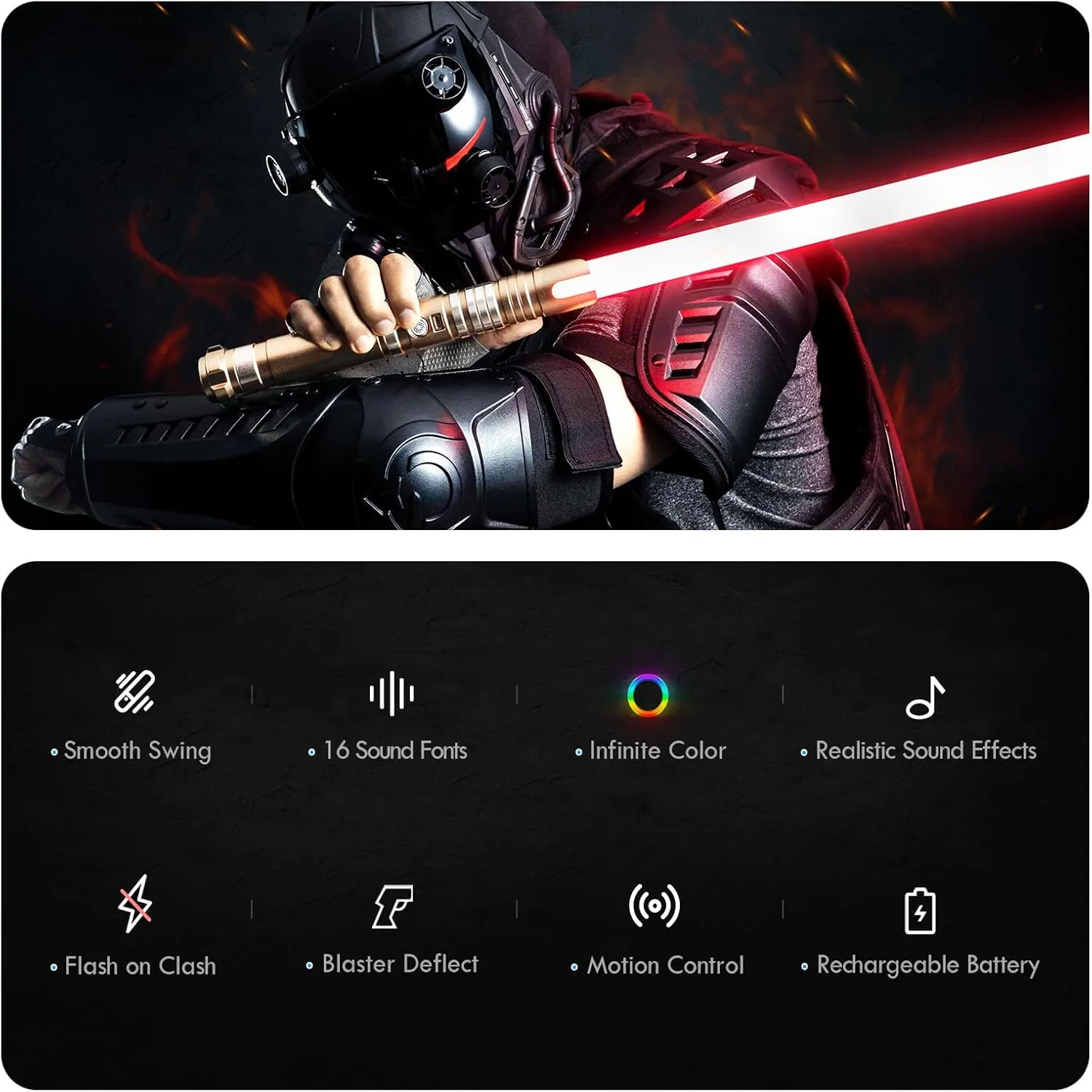 DAMIENSABER Upgrade RGB3.0 Smooth Swing Light Saber, Motion Control Light Saber with Realistic 16 Sound Fonts Infinite Color Changing 16 RGB, Heavy Dueling Metal Light Sabers for Adults, Rechargeable