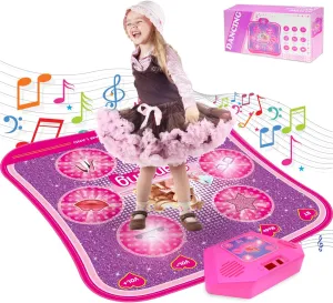 Dance Mat, Dance Mixer Rhythm Step Play Mat, Pink Dance Pad with LED Lights,Wireless Bluetooth, Adjustable Volume, Built-in Music, 5 Game Modes, Xmas B-Day Gifts for 3-12 Years Old Girls Toys