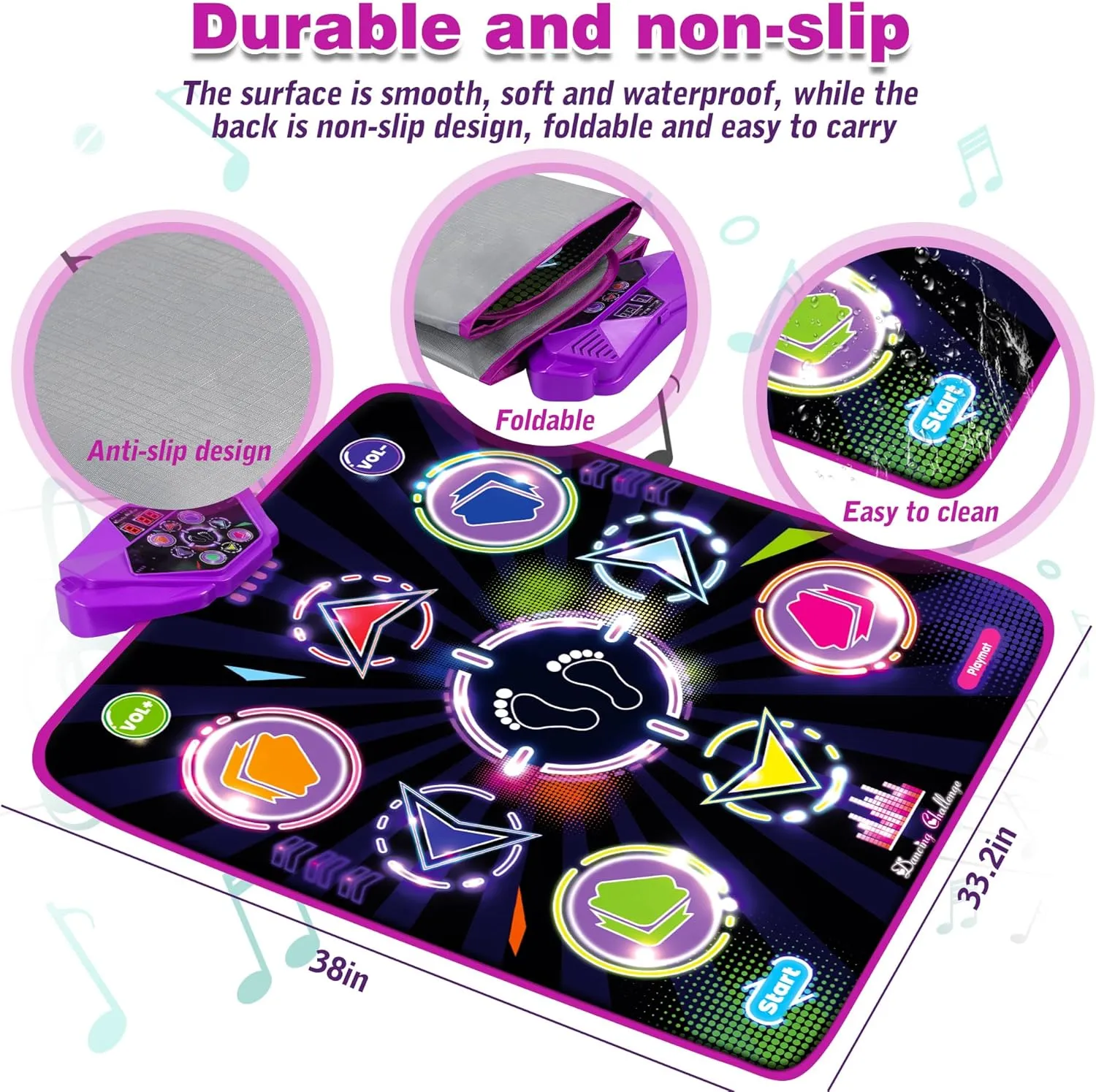 Dance Mat for Kids, Adjustable Volume, Built-in Music, 5 Game Modes, Dancing Game Pad for 3 4 5 6 7 8  Year Old Girls Boys, Dance Toys Gifts, Perfect Xmas Birthday Gift