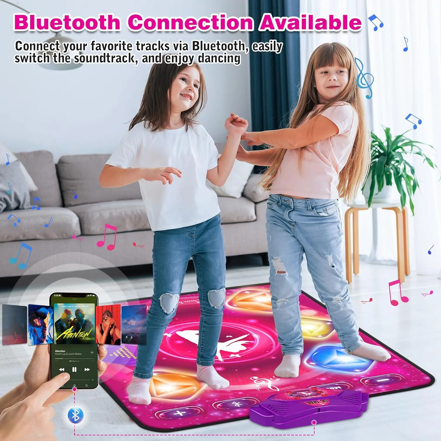 Dance Mat for Kids, Electronic Dance Pad with Wireless Bluetooth & LED Lights, Adjustable Volume, Built-in Music, 5 Game Modes, Xmas B-Day Gifts for 3  Years Old Girls Toys (Bluetooth Type-Purple)