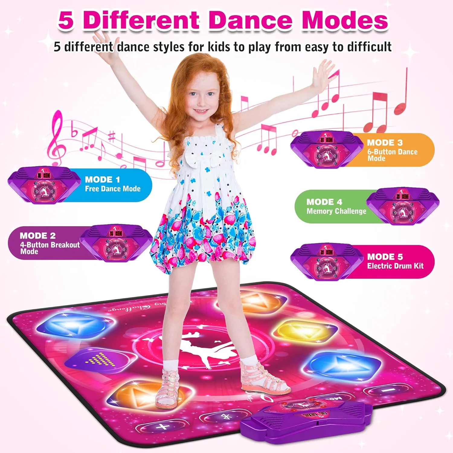 Dance Mat for Kids, Electronic Dance Pad with Wireless Bluetooth & LED Lights, Adjustable Volume, Built-in Music, 5 Game Modes, Xmas B-Day Gifts for 3  Years Old Girls Toys (Bluetooth Type-Purple)