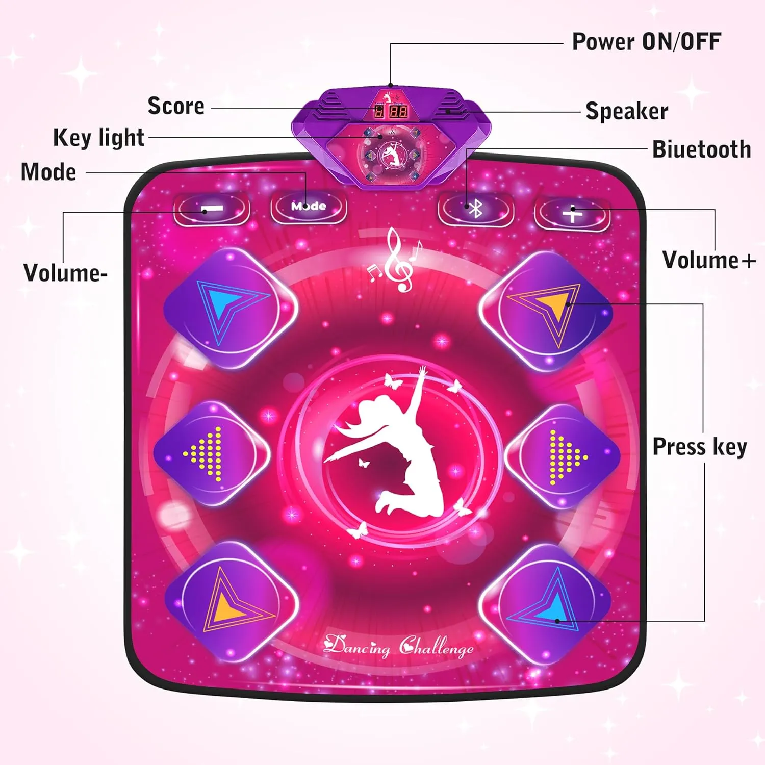 Dance Mat for Kids, Electronic Dance Pad with Wireless Bluetooth & LED Lights, Adjustable Volume, Built-in Music, 5 Game Modes, Xmas B-Day Gifts for 3  Years Old Girls Toys (Bluetooth Type-Purple)